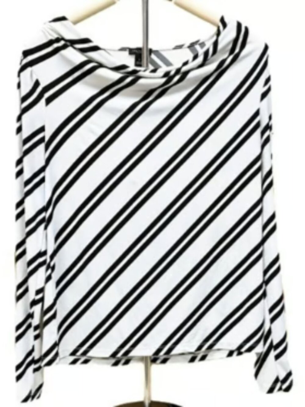 Ann Taylor Lightweight White Black Blouse Cowl Neck Long Sleeve Top Stretch Airy